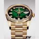 Rolex Day-Date 128238 Fluted Bezel Green Diamond Dial 36MM Unisex Replica Watch - Image 13