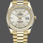 Rolex Day-Date 228398TBR Silver Diagonal Motif Dial Diamond Bezel 40mm Mens Replica Watch