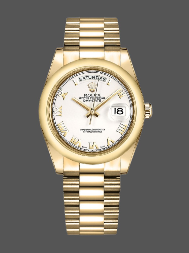 9A943195-3AC4-9163-05A4-ABCE96E5337D Rolex Day-Date 118208 Mother of Pearl Roman Numeral Dial 36mm Unisex Replica Watch - Image 1