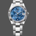 Rolex Datejust 31 Stainless Steel and White Gold Azzuro-Blue-Floral-Motif Diamond Dial m278274-0035