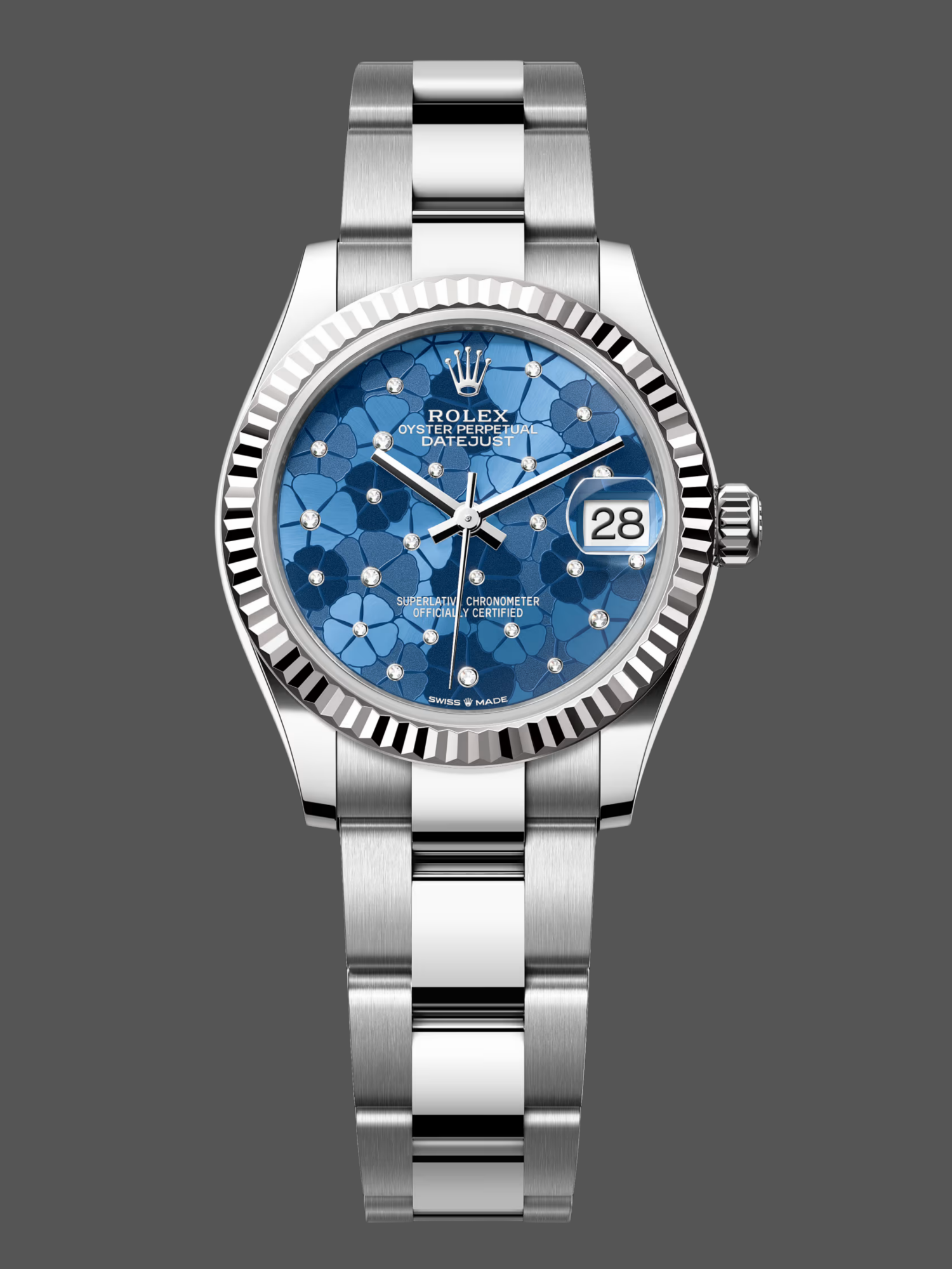 9BE27BB4-1A27-F44F-4A15-1176964A1048 Rolex Datejust 31 Stainless Steel and White Gold Azzuro-Blue-Floral-Motif Diamond Dial m278274-0035 - Image 1
