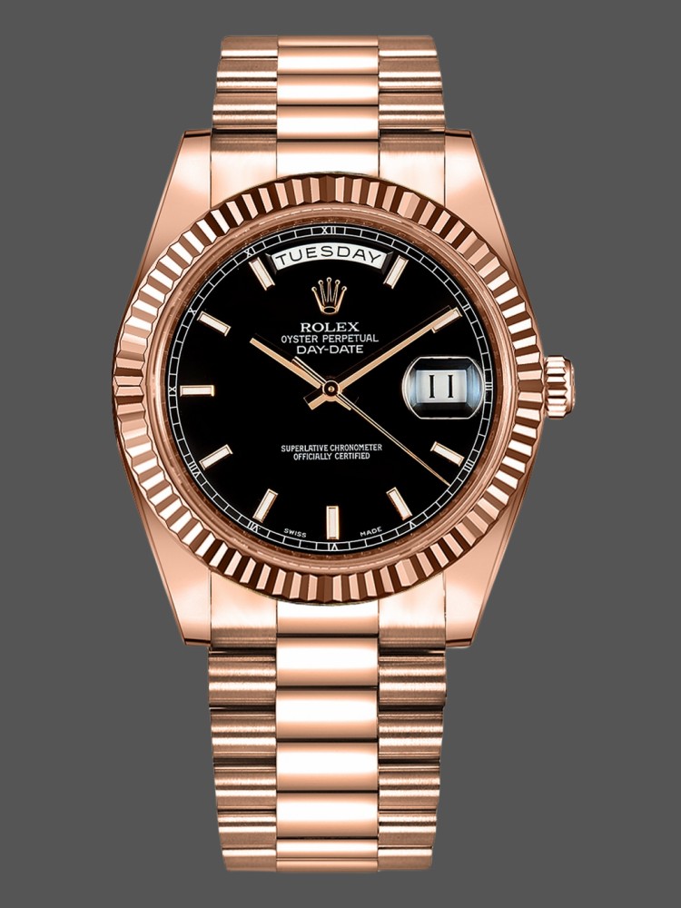 9C0D5A5F-BCE0-96A4-0F2B-EB50A86A668C Rolex Day-Date 218235 Black Index Dial Rose Gold 41MM Mens Replica Watch - Image 1