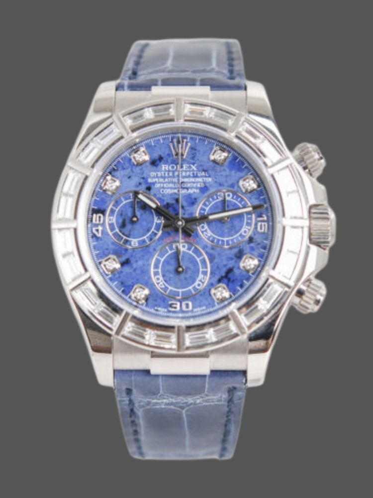 9C4A50C6-0D73-C154-EE9A-DA12A74FC91C Rolex Daytona 116589BR Sodalite Dial Baguette Diamond Bezel 40mm Mens Replica Watch - Image 1