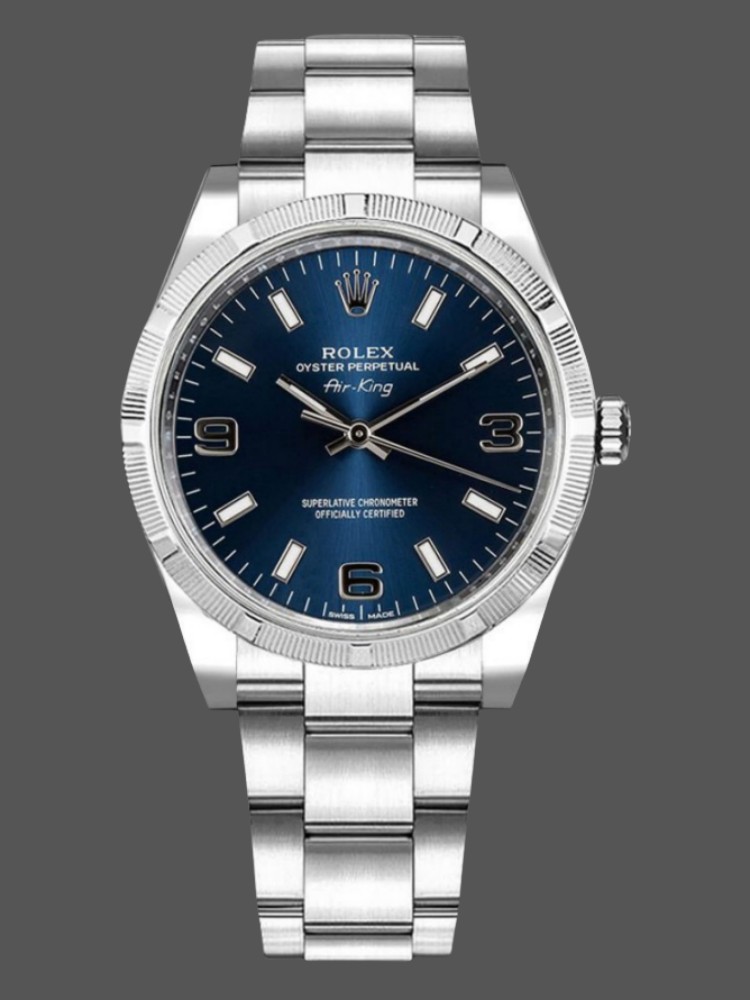 9C856EB7-360C-4932-033A-C1D19BABB8C3 Rolex Oyster Perpetual Air King 114210 Blue Dial 34mm Unisex replica watch - Image 1