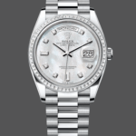 Rolex Day Date 36 Mother of Pearl Dial Diamond Bezel Platinum President m128396tbr 0005