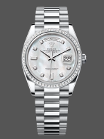 Rolex Day Date 36 Mother of Pearl Dial Diamond Bezel Platinum President m128396tbr 0005