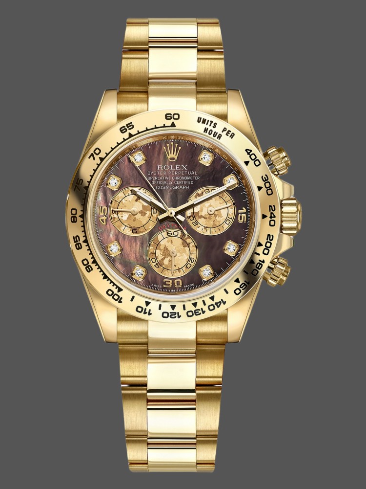 9C9819BB-F017-D30F-3DB9-E1311D661C07 Rolex Daytona 116508 Yellow Gold Black Mother Of Pearl Dial 40MM Mens Replica Watch - Image 1
