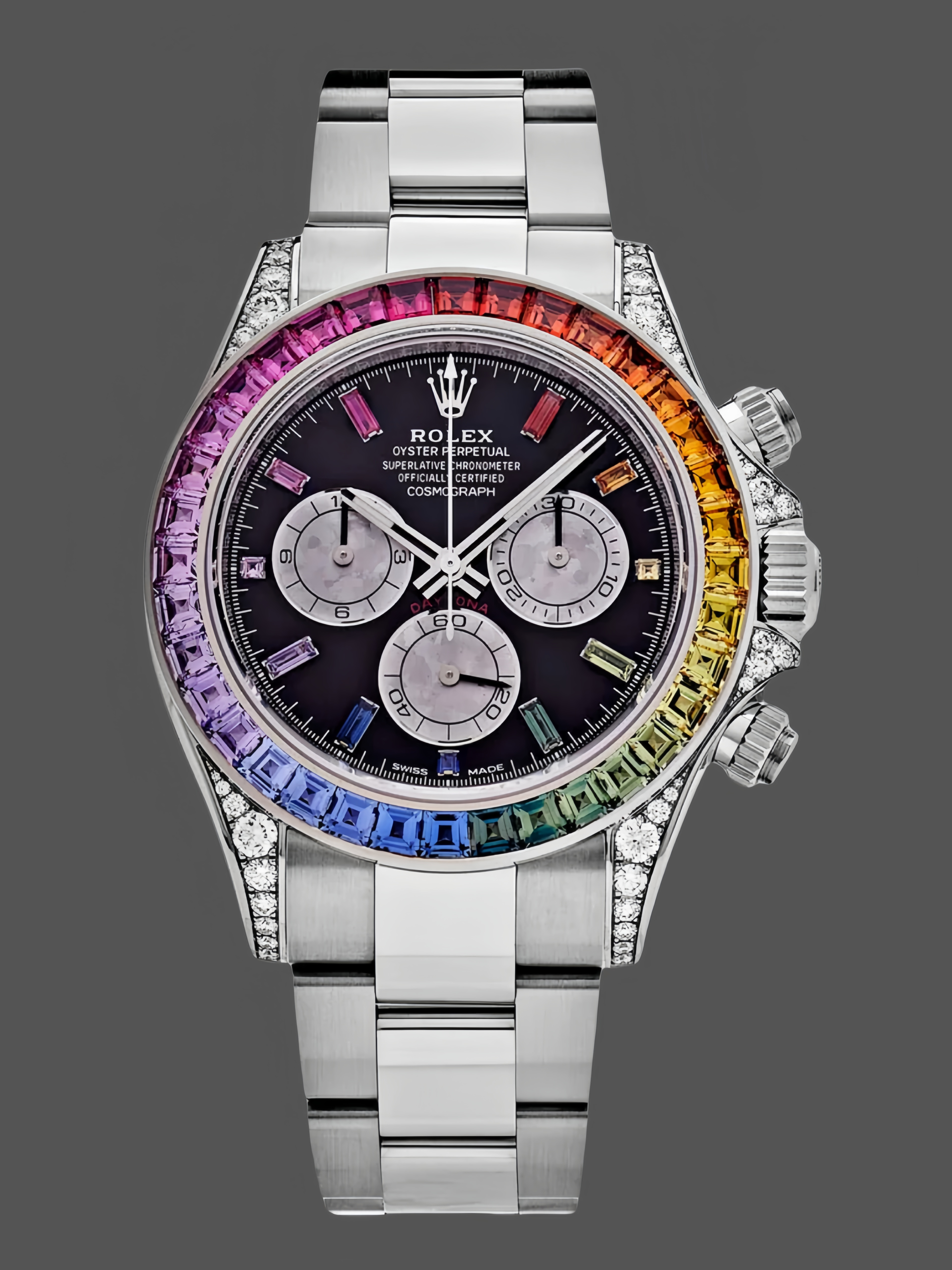 9CA57151-7D27-66E4-AAEA-E7CF765FDC46 Rolex Daytona 116599RBOW Rainbow White Gold Black Dial Sapphire Bezel - Image 1