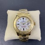 Rolex Yacht Master 168628 White Mother of Pearl Diamond Dial Yellow Gold Case 35mm Women's Watch - Image 3