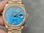 Rolex Day-Date 36 Rose Gold Turquoise Diamond-Set Roman Dial Diamond Bezel m128345rbr 0064 - Image 3