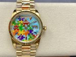 Rolex Day Date 128238-0106 36mm Yellow Gold Fluted Bezel Emoji Puzzle Dial - Image 3