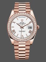 Rolex Day-Date 228345RBR White Roman Dial Diamond Bezel 40mm Mens Replica Watch