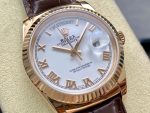 Rolex Day Date 36 White Dial 118135 0064 Brown Leather Watch - Image 4