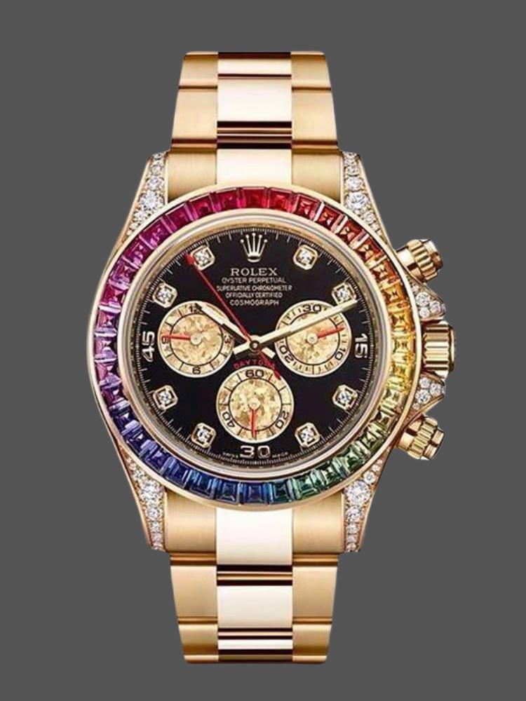 A46780F2-4611-E527-0326-32EA7640B232 Rolex Daytona 116598 Yellow Gold Black Diamond Dial 40MM Mens Replica Watch - Image 1