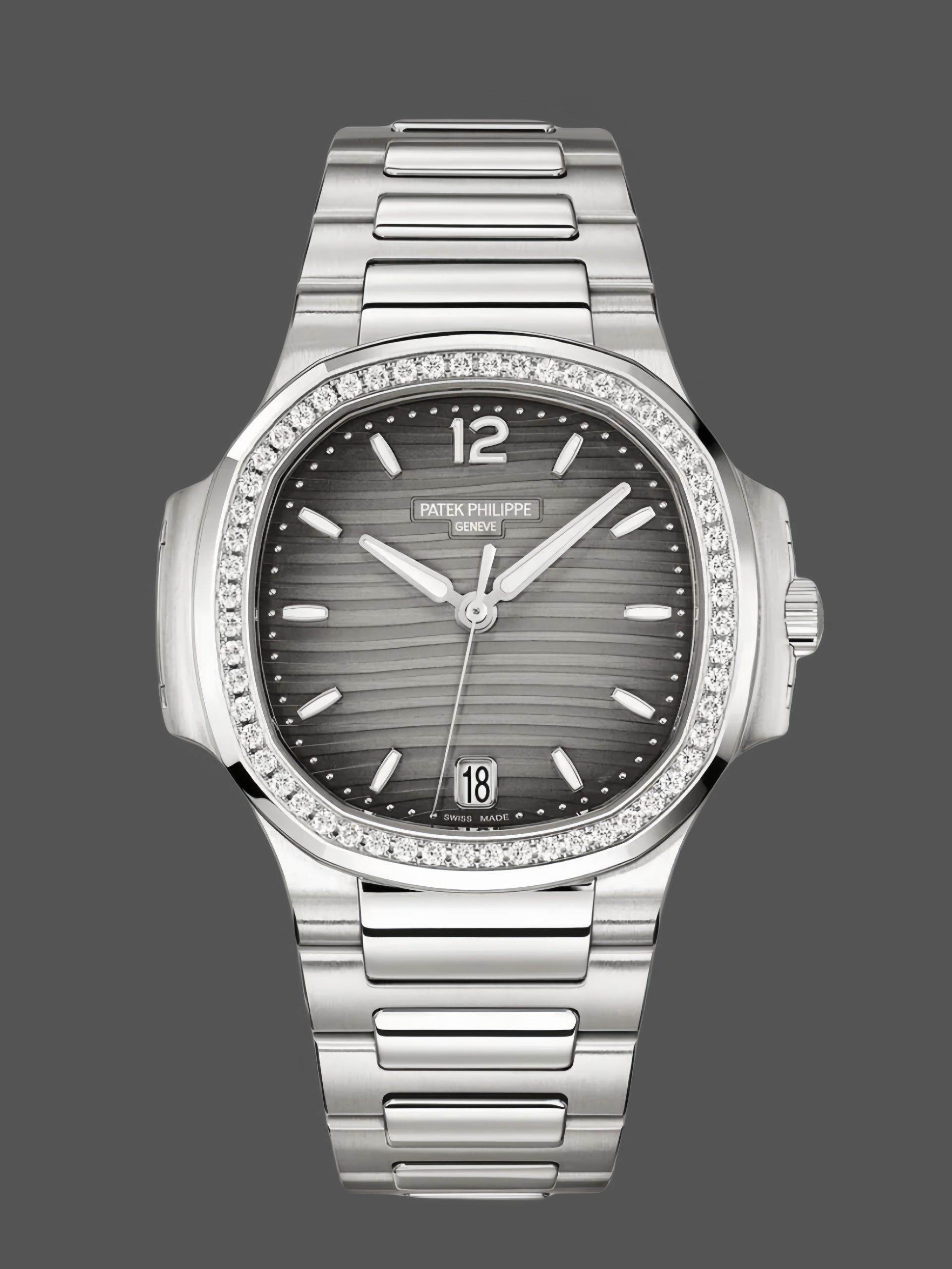 A4D4A6EE-8C4A-AB6B-DA8C-0AC46E11D204 Patek Philippe Nautilus Automatic Diamond Grey Dial 7118 1200A 011 35.2mm - Image 1