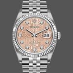 Rolex Datejust 126234 Fluted Bezel Pink Jubilee Diamond Dial 36MM Unisex Replica Watch