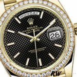 Rolex Day-Date 228348RBR Black Diagonal Motif Dial Diamond Bezel 40mm Mens Replica Watch - Image 2