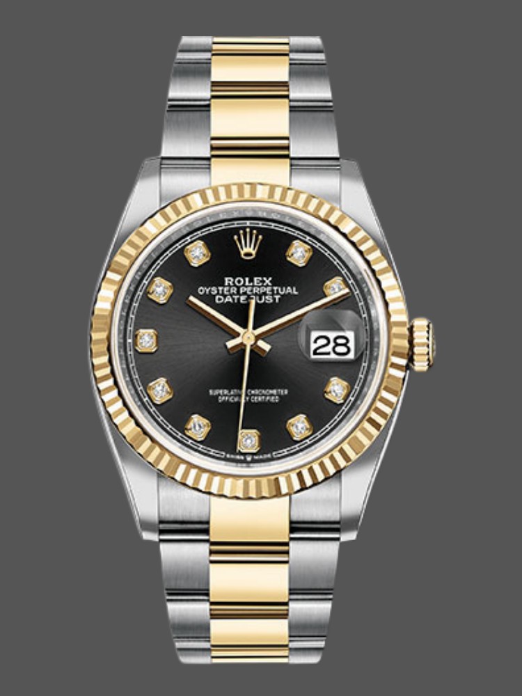 AB01D450-F66F-4EB9-A272-272058495DF9 Rolex Datejust 126233 Black Diamond Dial Fluted Bezel 36MM Unisex Replica Watch - Image 1