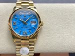 Rolex Day-Date 128238 Fluted Bezel Turquoise Diamond Dial 36MM Unisex Replica Watch - Image 3