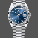 Rolex Day Date 36 36mm Bright Blue Diamond-Set Dial Fluted Bezel Presi m128236 0023