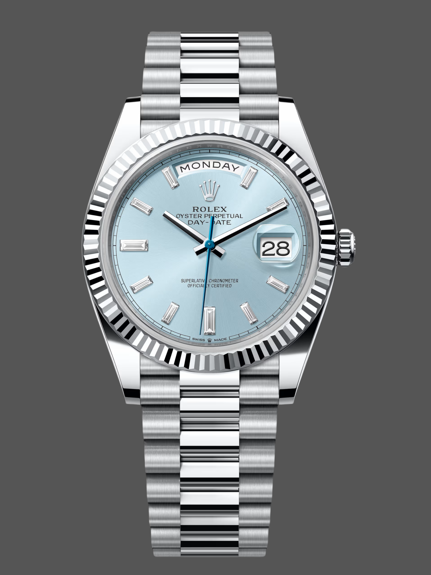 B31DC3EA-798A-9571-2CEC-49839ECD327A Rolex Day Date 40mm Platinum 228236 0006 Ice Blue Baguette - Image 1