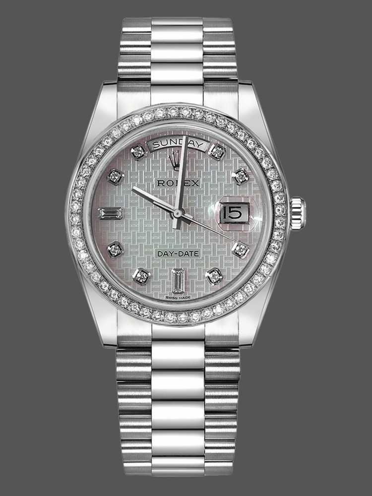 B3CDC0CD-F1D9-B4F9-3CB4-CC39B604DD7F Rolex Day Date 118346 Oxford Motif Diamond Dial 36mm Unisex Replica Watch - Image 1
