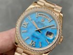 Rolex Day-Date 36 Rose Gold Turquoise Diamond-Set Roman Dial Diamond Bezel m128345rbr 0064 - Image 5