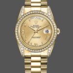 Rolex Day-Date 118388 Diamond Bezel Champagne Roman Numeral Dial 36MM Unisex Replica Watch