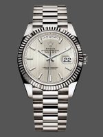 Rolex Day-Date 228239 Silver Stripe Motif Dial Fluted Bezel 40mm Mens Replica Watch