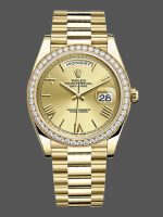 Rolex Day-Date 228348RBR Champagne Roman Dial Diamond Bezel 40mm Mens Replica Watch