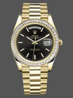 Rolex Day-Date 228398TBR Black Diagonal Motif Dial Diamond Bezel 40mm Mens Replica Watch