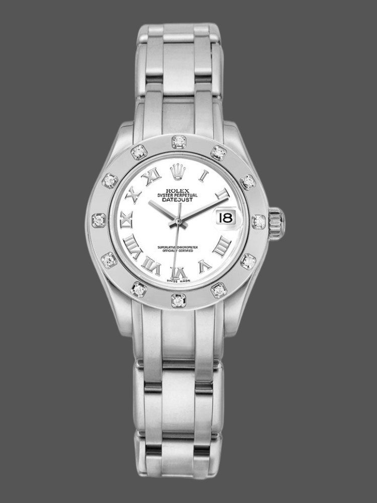 BB4D4119-FA69-E9C1-5799-148A038B68BF Rolex Pearlmaster 80319 White Roman Dial 29MM Lady Replica Watch - Image 1
