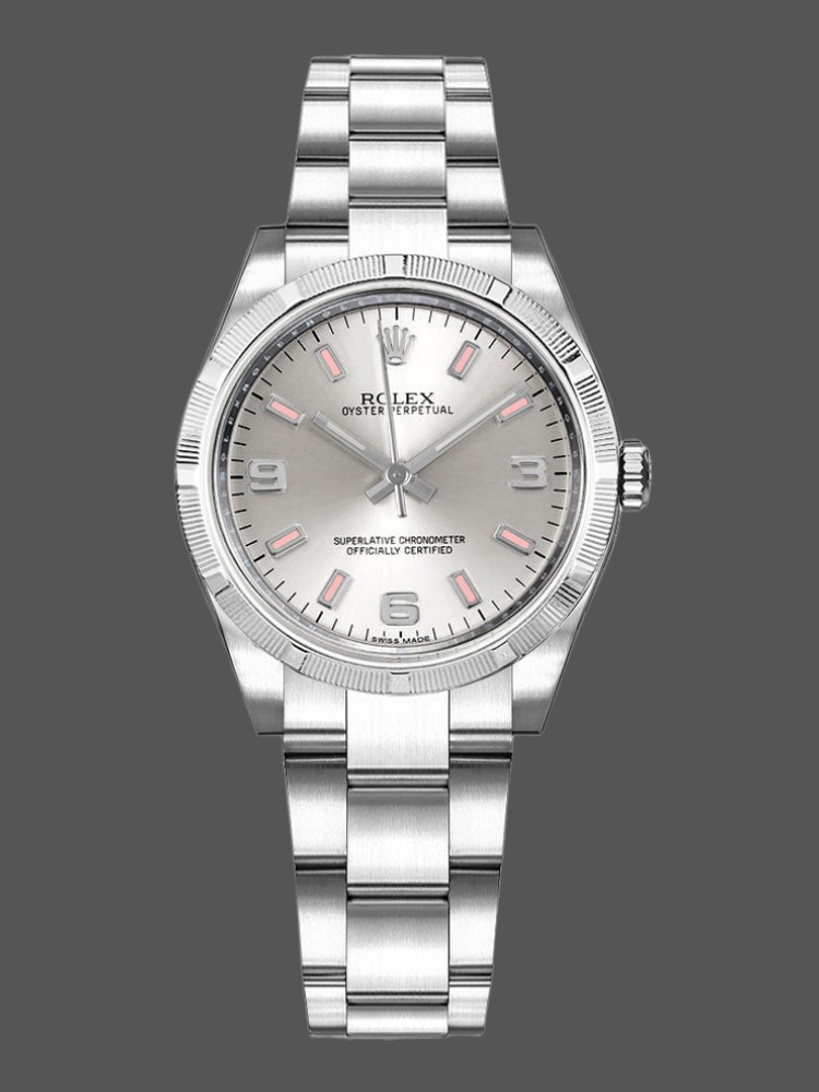 BB8AD133-2088-F9B2-CE61-636FF2D34DF9 Rolex Oyster Perpetual 177210 Silver Dial Pink Hour Markers 31mm Lady Replica Watch - Image 1