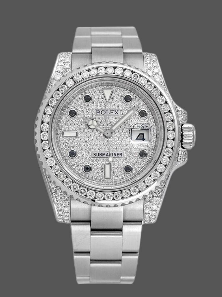 BBFBF48E-70CA-C764-9234-C7FDC9CE25A1 Rolex Submariner Date 116610LN Custom Diamond 40MM Mens Replica Watch - Image 1