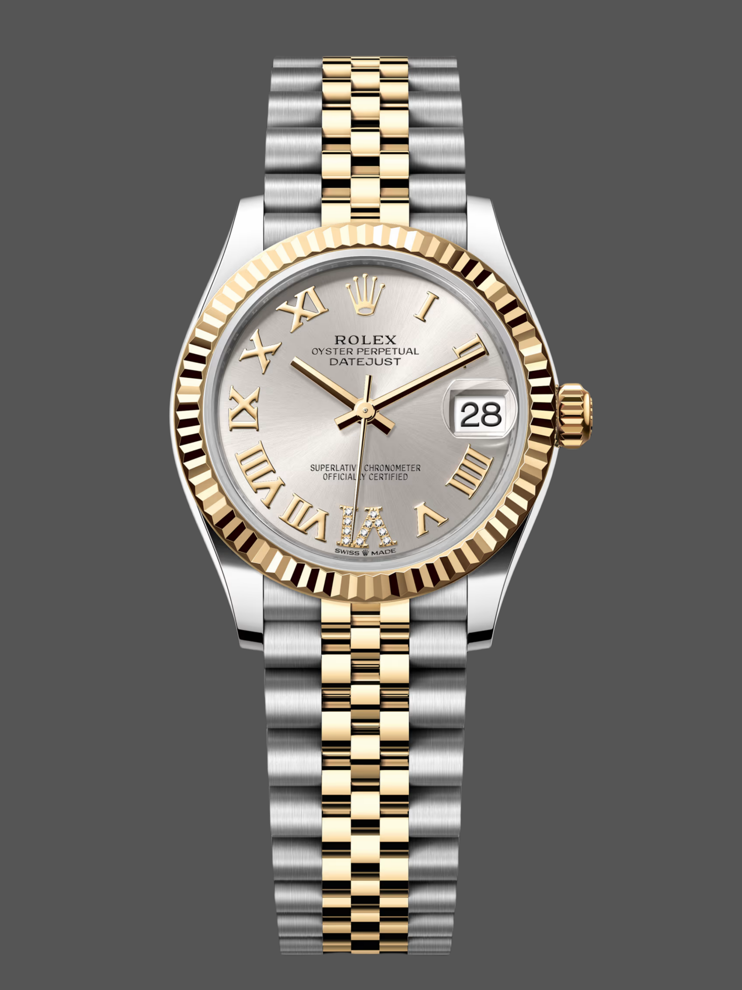 BE301CD4-3DF4-A951-BDE0-37D616B16E0E Rolex Datejust 31 Stainless Steel and Yellow Gold Silver Pave Roman Dial m278273 0004 Women's Watch - Image 1