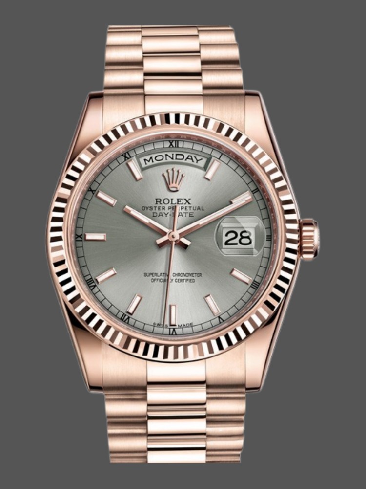 Rolex, Day-Date, Day-Date 36mm Everose Gold, 118235f-0120, LuxWatch.ua Rolex Day-Date 118235 Rhodium Grey Dial Rose Gold 36mm Unisex Replica Watch - Image 1
