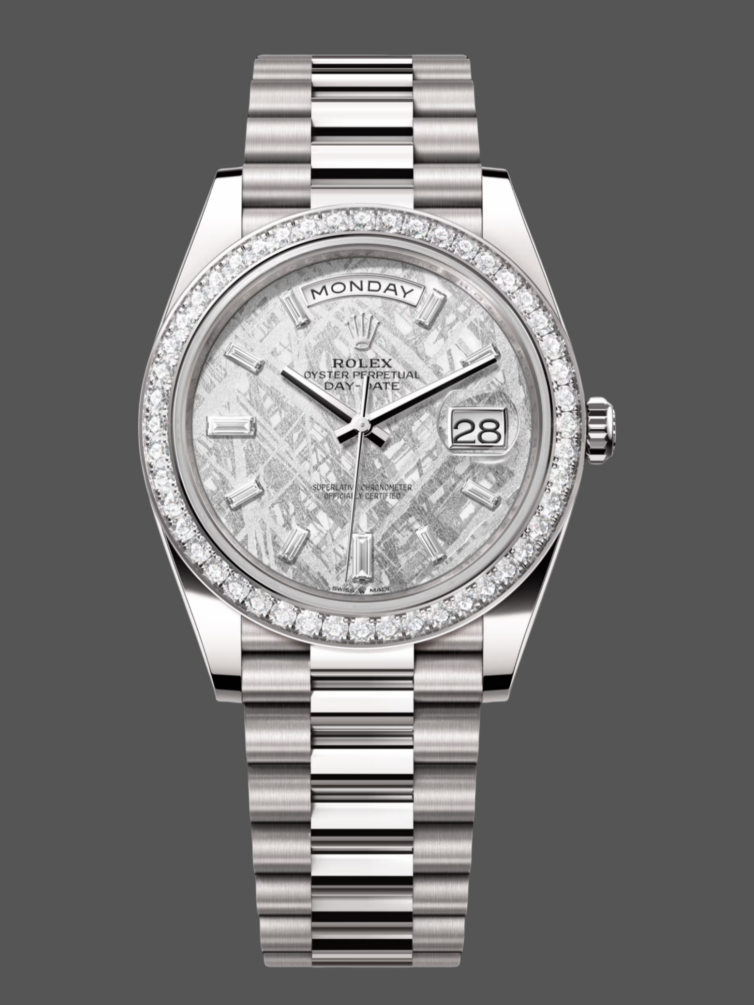 C178854B-0724-5D6E-C0F9-D05DA06EF224 Rolex Day-Date 228349RBR Meteorite Dial Diamond Bezel 40mm Mens Replica Watch - Image 1