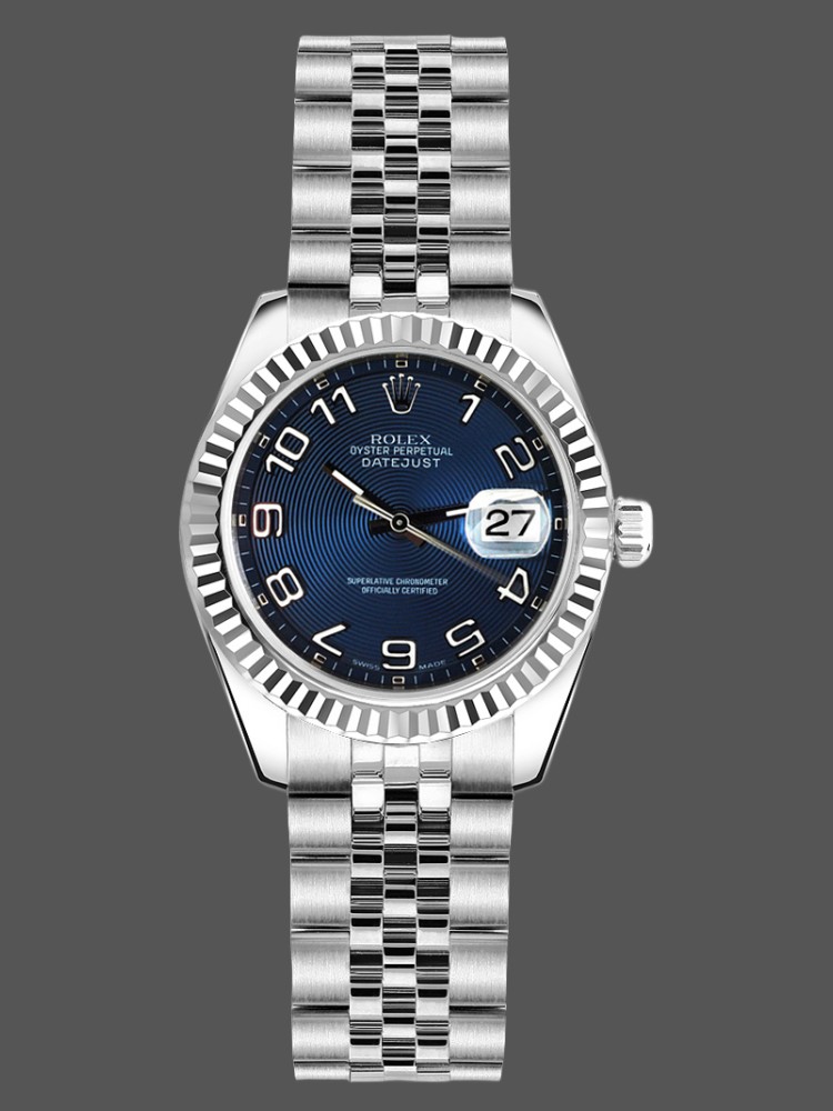 C2905EE4-7422-D69D-0924-44CA183AA7BE Rolex Datejust 179174 Concentric Circle Blue Dial Fluted Bezel 26MM Lady Replica Watch - Image 1