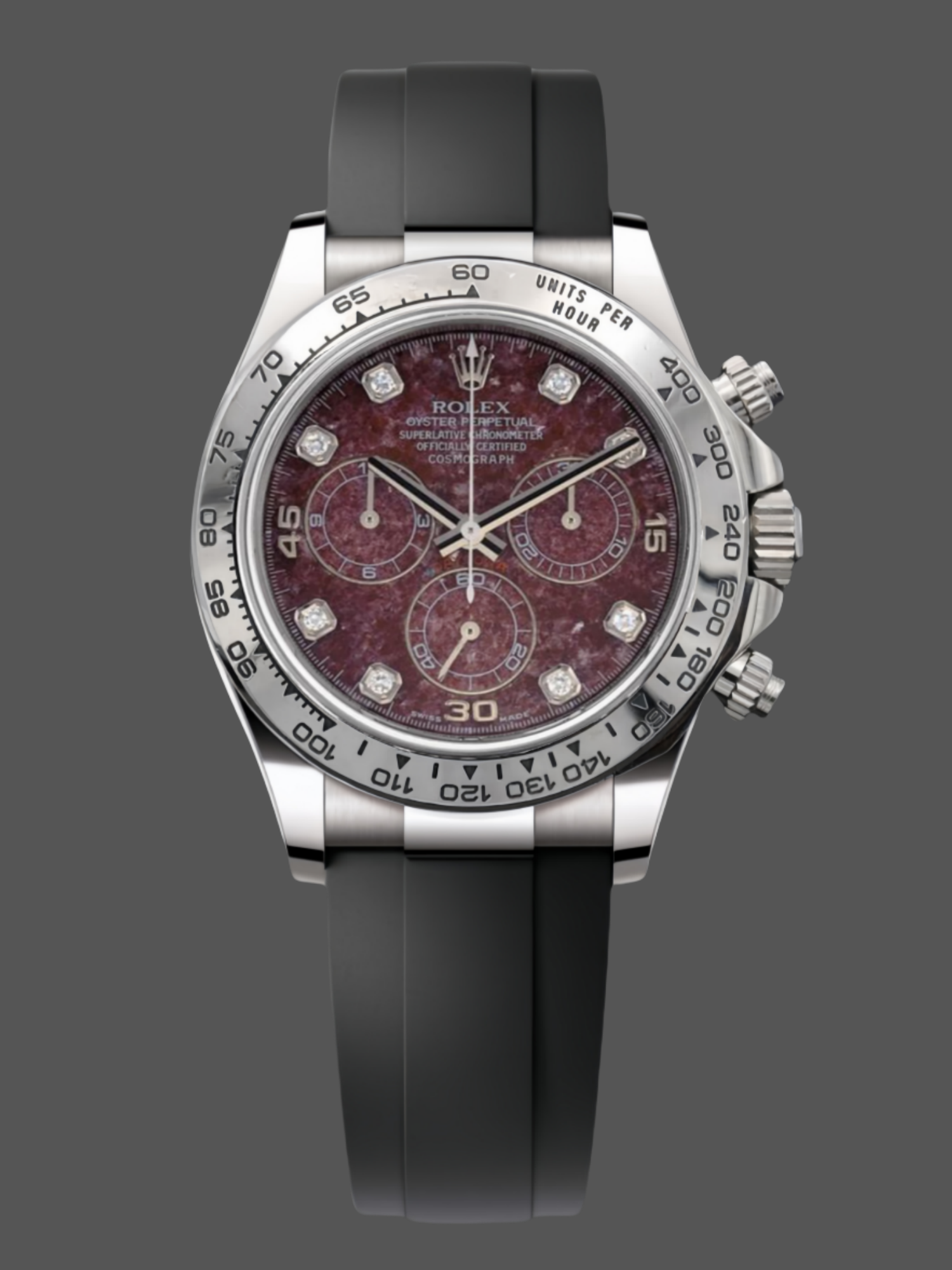 C33C30D0-8797-8ED7-269D-FEA90ECCADB7 Rolex Cosmograph Daytona 40MM White Gold Rare Rubellite Dial 116509 Rubber Strap - Image 1