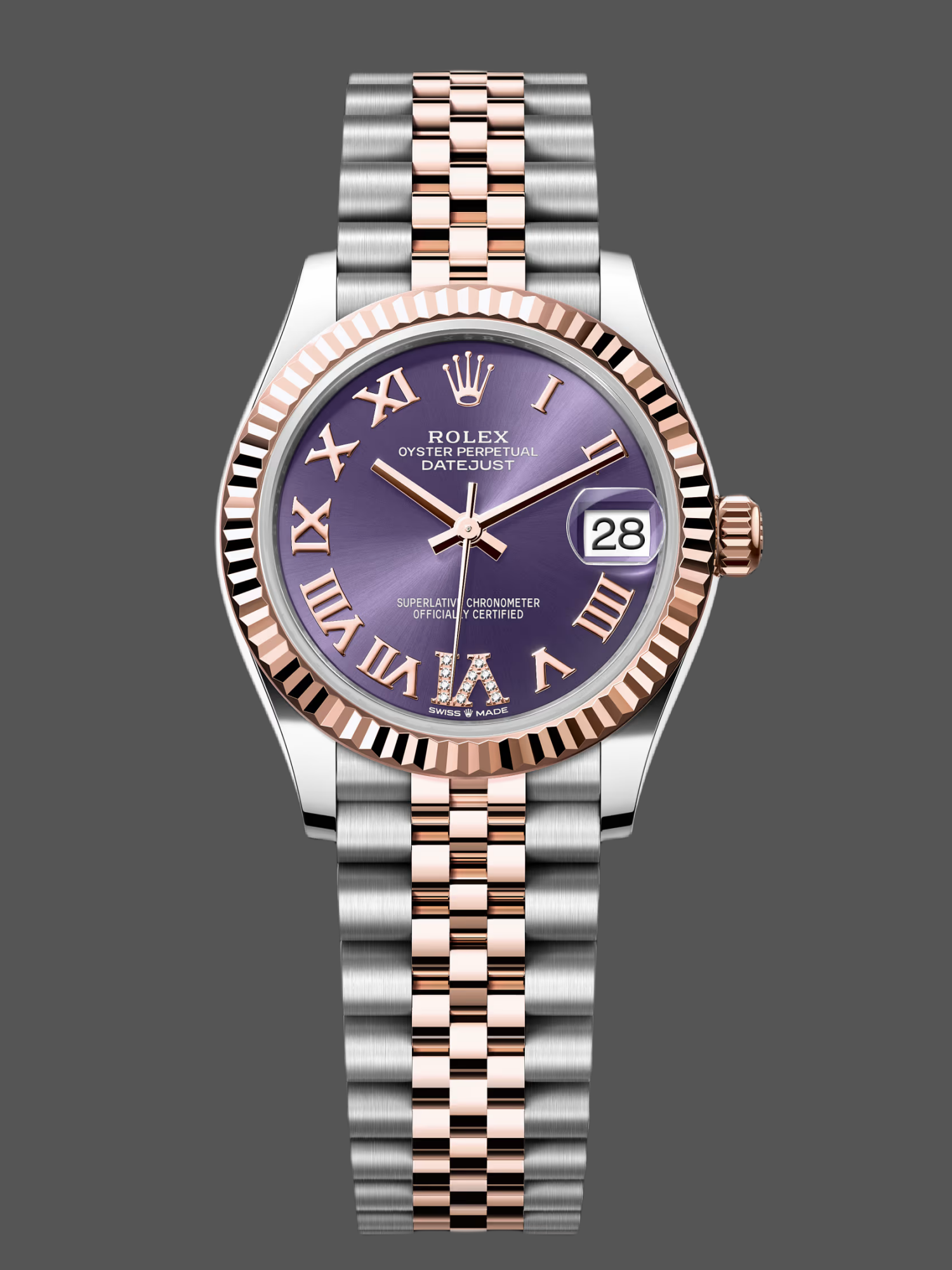 C533A859-D05F-7E6F-5BCD-D8FF0B3AA93D Rolex Datejust 31 Aubergine Pave Roman Dial M278271 0020 Women's Watch - Image 1