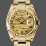 Rolex Day-Date 118208 Yellow Gold Arabic Numeral Wave Champagne Dial 36mm Unisex Replica Watch
