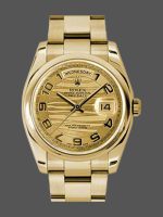 Rolex Day-Date 118208 Yellow Gold Arabic Numeral Wave Champagne Dial 36mm Unisex Replica Watch