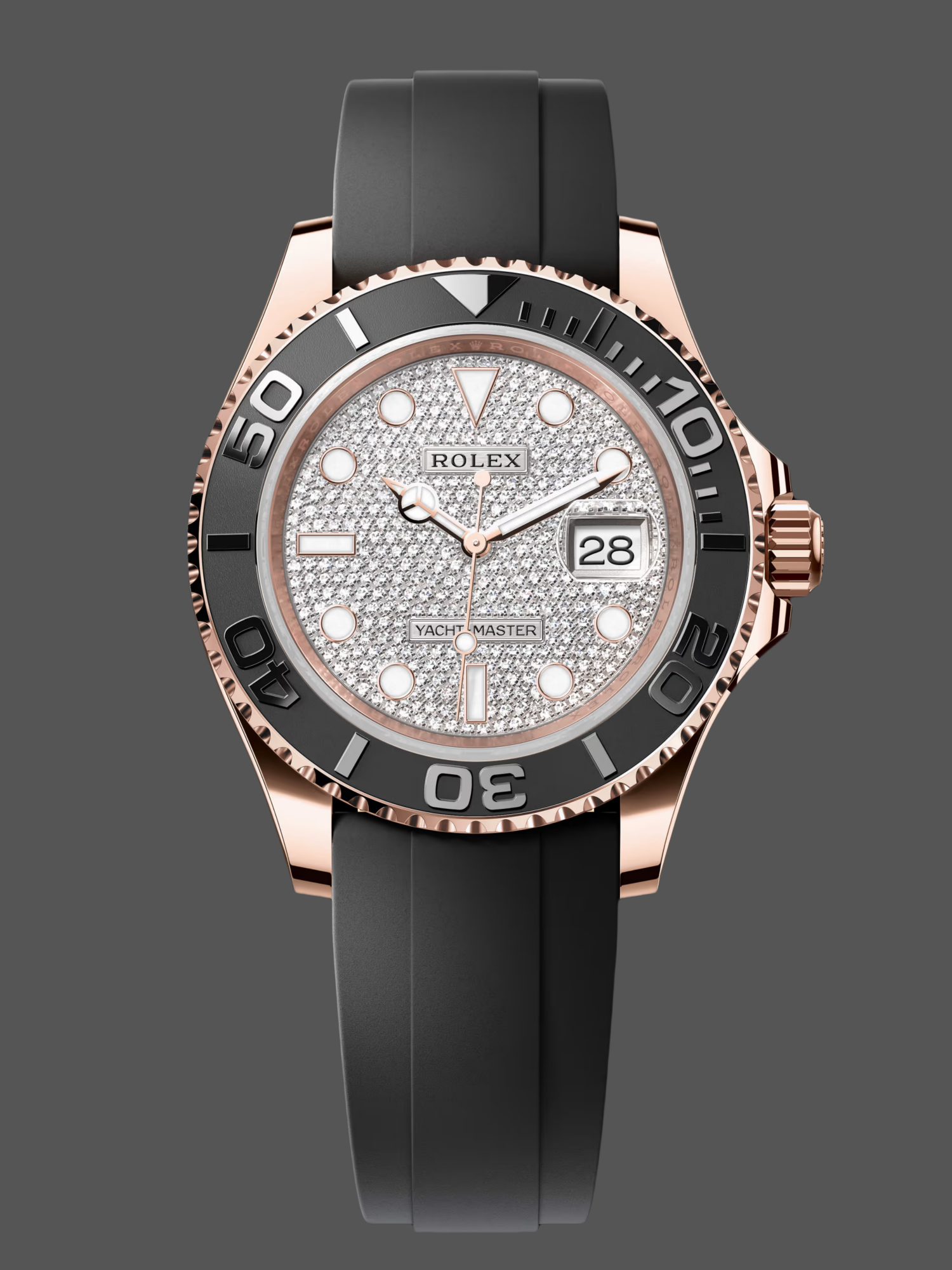 CB3CDA72-A71C-0855-5F24-D8F4B87F05BE Rolex Yacht-Master II 126655 Diamond Pave Dial Rose Gold 40mm Mens Replica Watch - Image 1