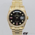 Rolex Day-Date 118388 Yellow Gold Black Diamond Rubies Dial 36mm Unisex Replica Watch - Image 2
