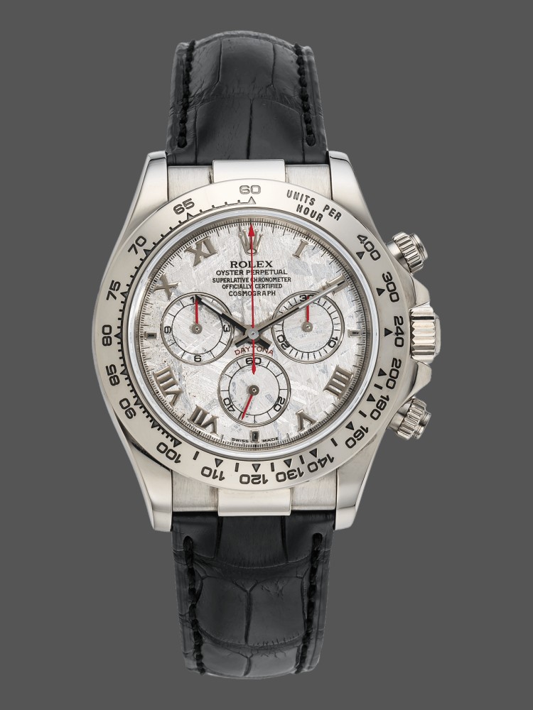 CDAEF4AA-871D-7261-39F3-DB0BCFADF31C Rolex Daytona 116519 Black Leather strap Meteorite Dial 40mm Mens Replica Watch - Image 1