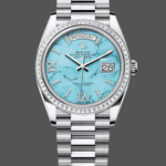 Rolex Day Date 36 Platinum Turquoise Diamond-Set Roman Dial Diamond Bezel m128396tbr 0016