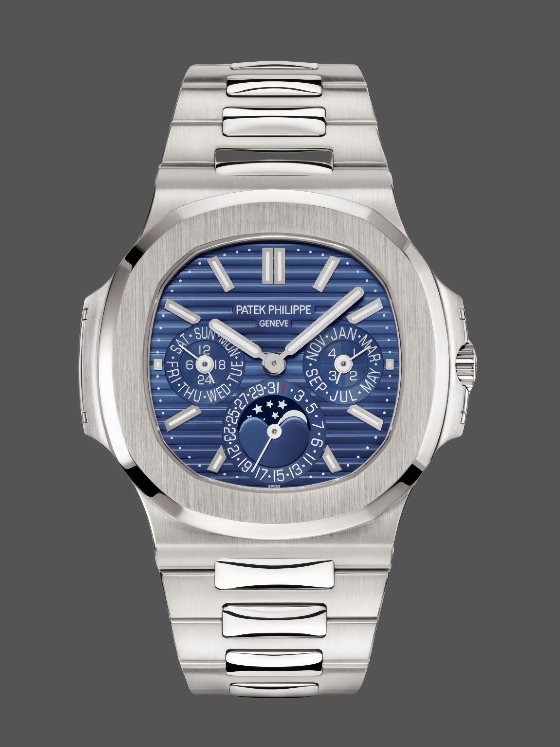 CFA9EEE6-6EA2-85F6-3B9A-12FDACF394CE Patek Philippe Nautilus Perpetual Calendar White Gold Blue Dial 5740 1G 001 40mm - Image 1