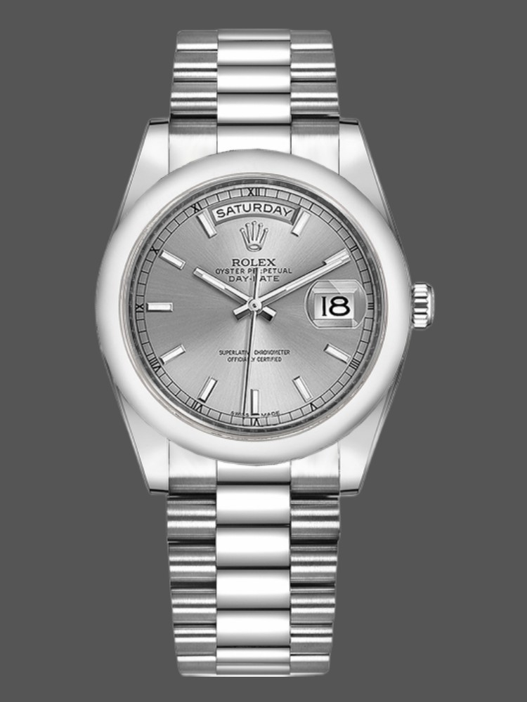 CFFF1A2D-2BD3-20FA-E1AF-12D110CF329A Rolex Day-Date 118209 Silver Dial White Gold 36mm Unisex Replica Watch - Image 1