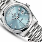 Rolex Day-Date 118206 Ice Blue Dial Polished Platinum Bezel 36mm Unisex Replica Watch - Image 4