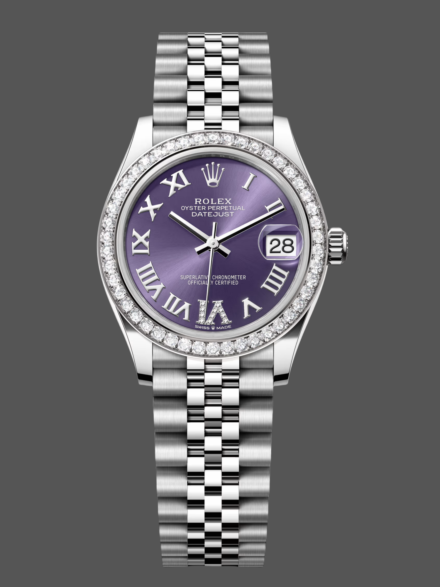 D100B6AE-BDF8-08EE-0157-79BB0970AF1F Rolex Datejust 31mm Stainless Steel 278384RBR 0030 Aubergine VI Jubilee Women's Watch - Image 1